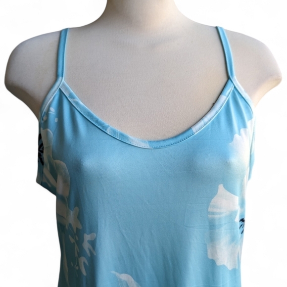 Blue with White Florals Flowy Spaghetti Strap V-Neck Maxi Dress Size XXL - Picture 4 of 9